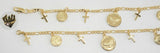 (1-0896) Gold Laminate - 3mm Figaro Link w/ Charms Bracelet - 7.5" - BGF - Fantasy World Jewelry
