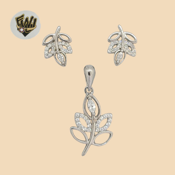 (2-6308) 925 Sterling Silver - Leaf Zircon Set. - Fantasy World Jewelry
