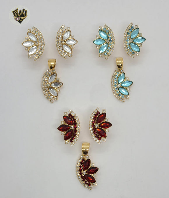 (1-6477) Gold Laminate - Zircon Flower Set - BGF - Fantasy World Jewelry