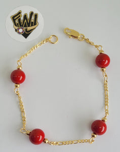 (1-0724) Gold Laminate -Figaro Link Bracelet w/ Beads- 7.5" -BGF - Fantasy World Jewelry