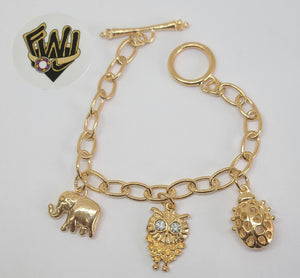 (1-0561) Gold Laminate Bracelet-7.5mm Link Bracelet w/Charms -8''-BGO - Fantasy World Jewelry