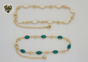 (1-0251) Gold Laminate - 2mm Alternative Stones Link Anklet - 8" - BGO