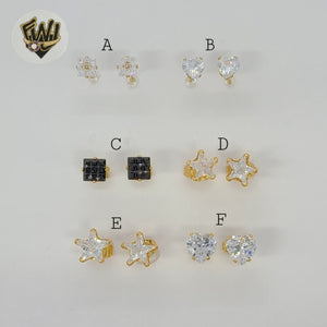 (1-1087) Gold Laminate - Zircon Stud Earrings - BGO