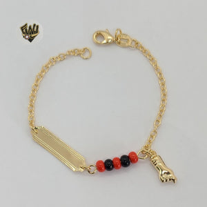 (1-0983) Gold Laminate - 2.5mm Azabache Link Kids Bracelet - 6" - BGF - Fantasy World Jewelry