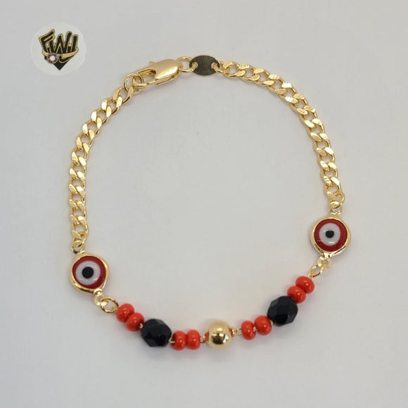 (1-0660) Gold Laminate - 4mm Curb Azabache with Eye Bracelet - 7.5