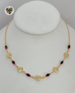 (1-6006) Gold Laminate- Azabache and Medal Necklace - BGF - Fantasy World Jewelry