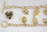 (1-0561) Gold Laminate Bracelet-7.5mm Link Bracelet w/Charms -8''-BGO - Fantasy World Jewelry