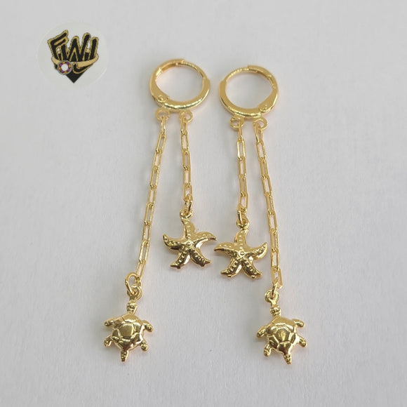 (1-1236-B) Gold Laminate - Sea Charms Hoops Earrings  - BGF - Fantasy World Jewelry