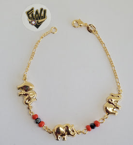 (1-0987-1) Gold Laminate-2mm Figaro Link Bracelet w/ Elephant- 7" - BGF - Fantasy World Jewelry