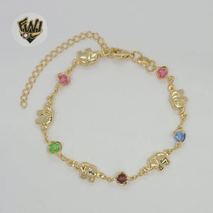 (1-0545) Gold Laminate - 6mm Multicolor Elephants Bracelet - 6.5" - BGO - Fantasy World Jewelry