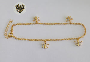 (1-0199) Gold Laminate - 2mm Rolo Anklets w/Charms - 9" - BGO - Fantasy World Jewelry