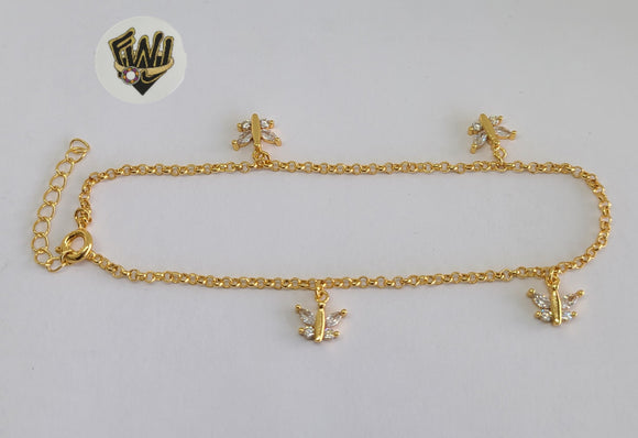 (1-0199) Gold Laminate - 2mm Rolo Anklets w/Charms - 9