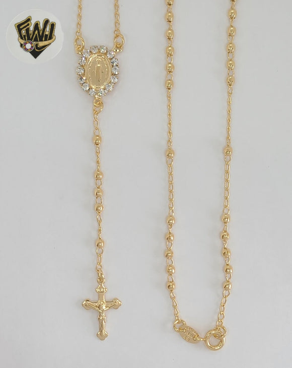 (1-3321) Laminado de oro - Collar del Rosario de la Virgen Milagrosa de 2,5 mm - 18