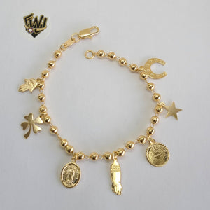 (1-0462) Gold Laminate Bracelet - 3mm Balls w/Charms - 7",7.5'' - BGF - Fantasy World Jewelry
