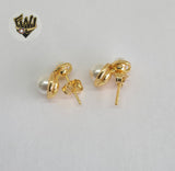 (1-1050) Gold Laminate - Double Pearls Studs Earrings - BGO - Fantasy World Jewelry