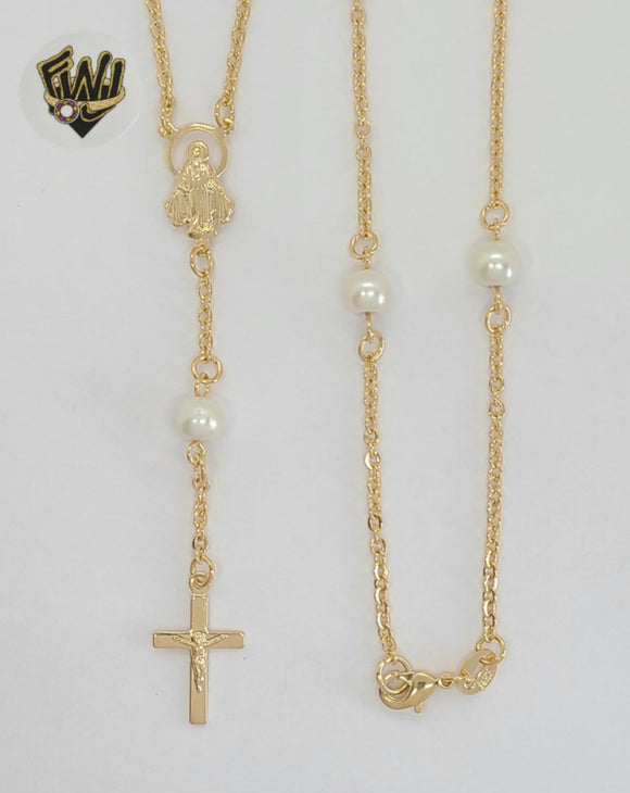 (1-3304-3) Gold Laminate - 2mm Miraculous Virgin Rosary Necklace - 18