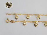 (1-0189) Gold Laminate - 2.5mm Figaro Anklet w/Charms - 10" - BGF - Fantasy World Jewelry