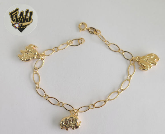 (1-0556) Gold Laminate Bracelet -5mm Alternative Link Bracelet w/ Charms -7.5''-BGO - Fantasy World Jewelry