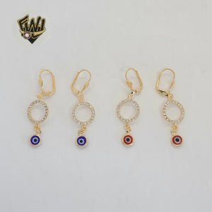 (1-1242-2) Laminado de Oro - Pendientes Largos Evil Eye - BGF