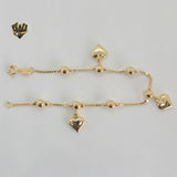 (1-0485) Gold Laminate - 1mm Link Bracelet with Hearts - 7" - BGF - Fantasy World Jewelry