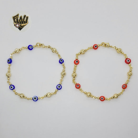 (1-0672) Gold Laminate - 6mm Evil Eye Link Bracelet - 8