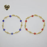 (1-0672) Gold Laminate - 6mm Evil Eye Link Bracelet - 8" - BGO - Fantasy World Jewelry