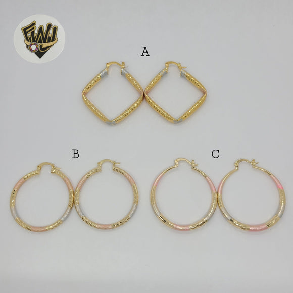 (1-2764) Gold Laminate - Three Tone Hoops - BGO - Fantasy World Jewelry