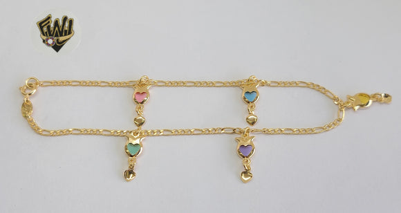 (1-0195) Gold Laminate - 2mm Figaro Anklet w/Charms - 10
