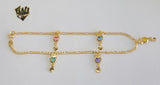 (1-0195) Gold Laminate - 2mm Figaro Anklet w/Charms - 10" - BGF - Fantasy World Jewelry