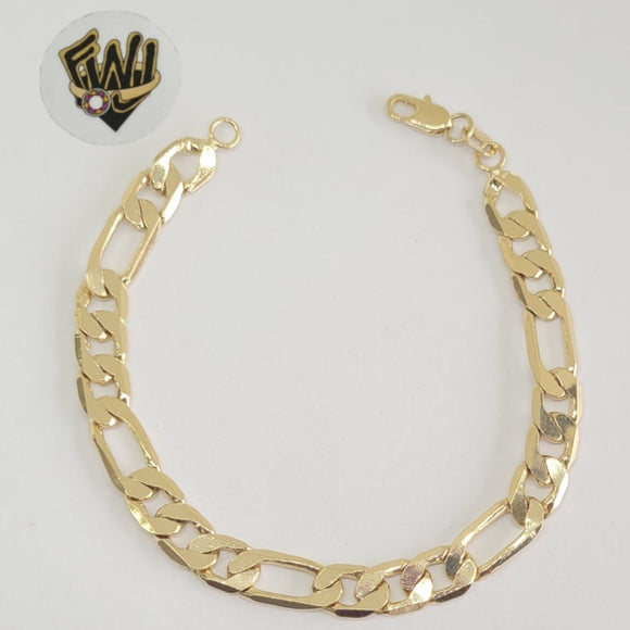 (1-60052) Gold Laminate - 7mm Figaro Link Men Bracelet- 8.5