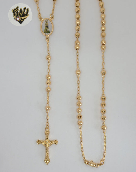 (1-3339) Gold Laminate - 5mm Saint Lazarus Rosary Necklace - 24