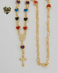 (1-3335) Laminado de oro - Collar de rosario multicolor de la Virgen Milagrosa de 6,5 mm - 18" - BGF.