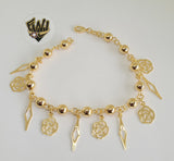 (1-0715) Gold Laminate-6mm Alternative Link Bracelet w/ Charms- 7.5" -BGF - Fantasy World Jewelry