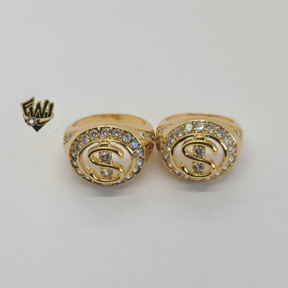 (1-3169) Gold Laminate - Dollar Sign Men Ring - BGO - Fantasy World Jewelry