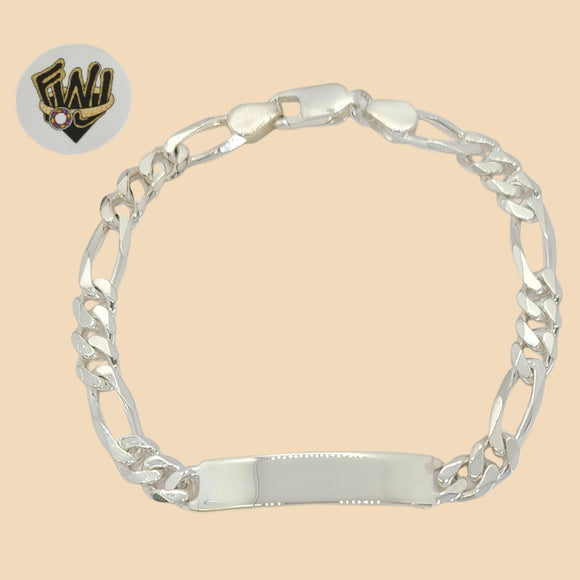 (2-0495) 925 Sterling Silver - 7mm Figaro Link Plate Bracelet - 9