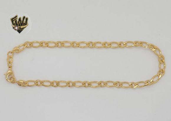 (1-0012) Laminado de oro - Tobillera con eslabones Figaro alternativos de 5 mm - 10
