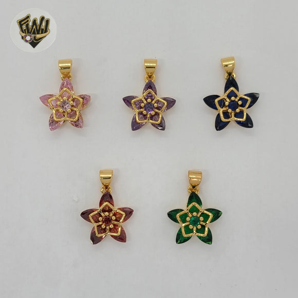 (1-2257) Gold Laminate - Flower Zircon Pendant - BGO - Fantasy World Jewelry