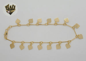 (1-0249) Gold Laminate - 1mm Hearts Anklet - 10" - BGF