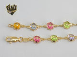 (1-0128) Gold Laminate - 8mm Multicolor Stone Anklets - 10" - BGF - Fantasy World Jewelry