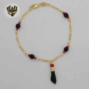 (1-0696) Gold Laminate - 2mm Figaro Link Azabache Bracelets - BGF - Fantasy World Jewelry