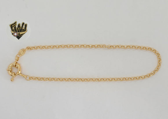 (1-0055) Gold Laminate - 3mm Rolo Link Anklet - 10