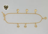 (1-0196) Gold Laminate - 2mm Link Heart Locks Anklet - 10" - BGF