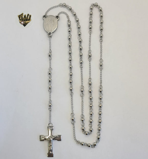 (4-6015) Stainless Steel - 4mm Rosary Necklace - 26