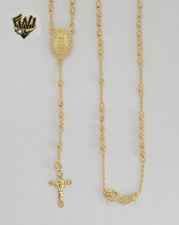(1-3359-1) Gold Laminate - 3mm Miraculous Virgin Rosary Necklace - 16