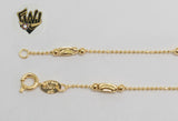(1-0063) Gold Laminate - 1mm Beaded Anklet - 10'' - BGF - Fantasy World Jewelry