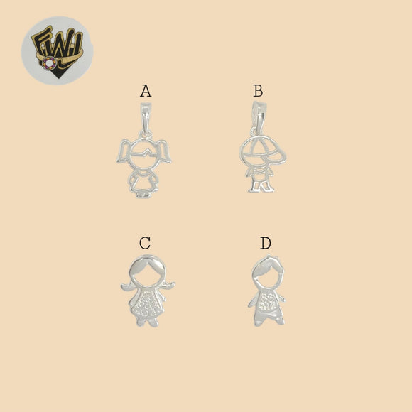 (2-1283) 925 Sterling Silver - Girl and Boy Pendants.