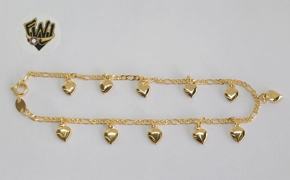 (1-0189) Gold Laminate - 2.5mm Figaro Anklet w/Charms - 10
