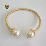 (1-4072) Gold Laminate - 5mm Pearl Open Bangles - BGO - Fantasy World Jewelry