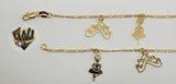 (1-0921) Gold Laminate - 2mm Figaro Link w/ Charms Bracelet - 6.5" - BGO - Fantasy World Jewelry