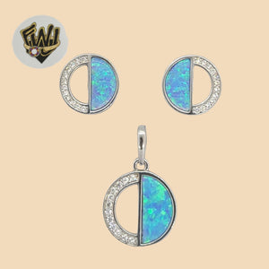 (2-6358) 925 Sterling Silver - Zircon Opal Set. - Fantasy World Jewelry